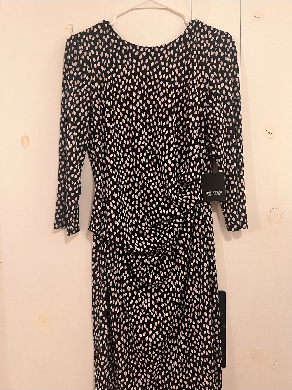 Simply Vera Vera Wang Black and White Polka Dot Ruched Midi Dress